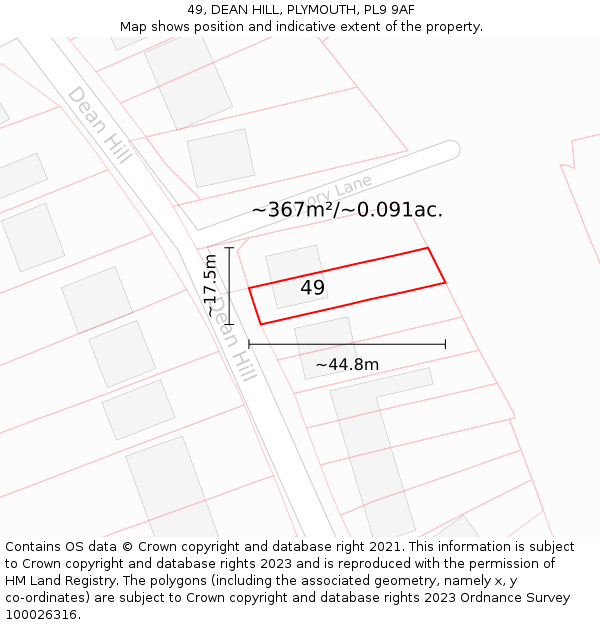 49, DEAN HILL, PLYMOUTH, PL9 9AF: Plot and title map