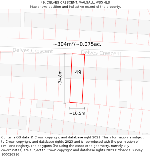 49, DELVES CRESCENT, WALSALL, WS5 4LS: Plot and title map