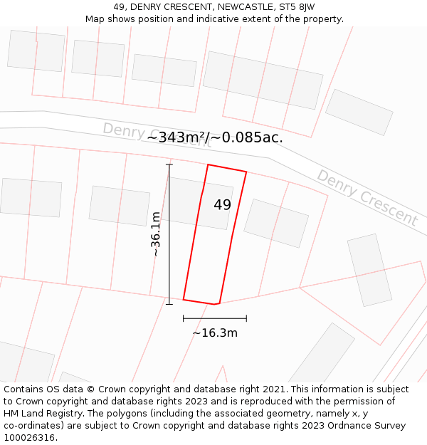 49, DENRY CRESCENT, NEWCASTLE, ST5 8JW: Plot and title map