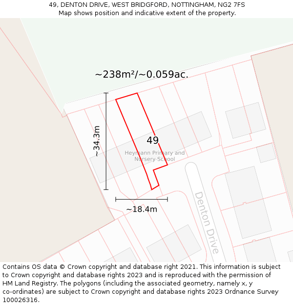 49, DENTON DRIVE, WEST BRIDGFORD, NOTTINGHAM, NG2 7FS: Plot and title map