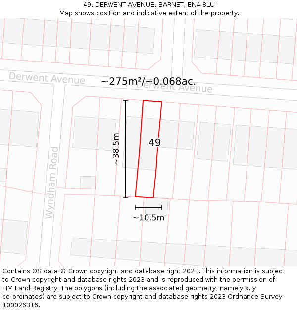 49, DERWENT AVENUE, BARNET, EN4 8LU: Plot and title map