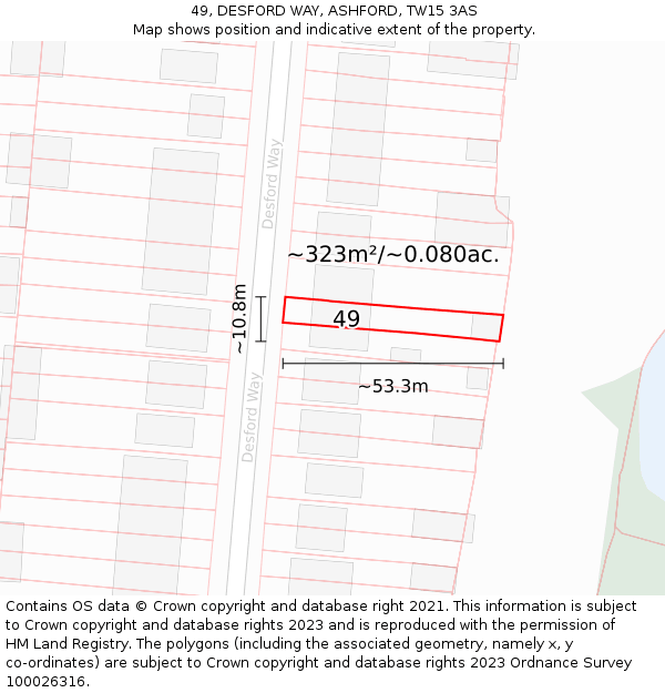 49, DESFORD WAY, ASHFORD, TW15 3AS: Plot and title map