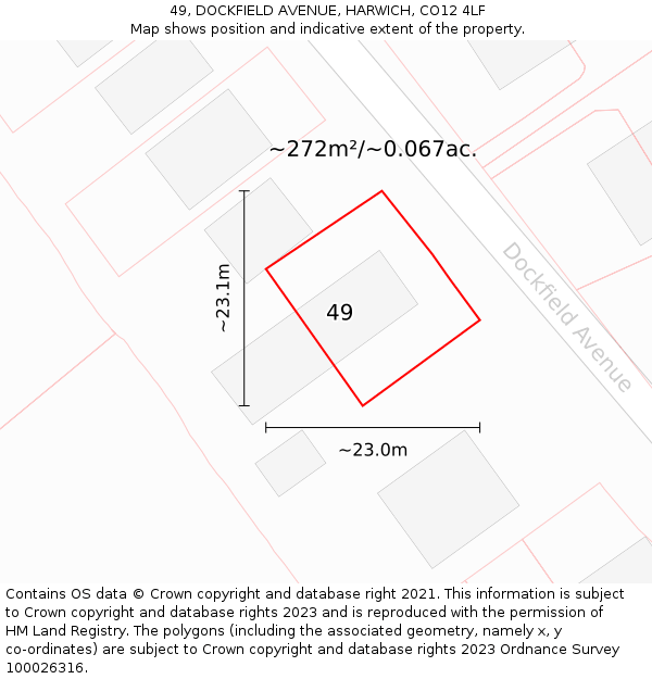 49, DOCKFIELD AVENUE, HARWICH, CO12 4LF: Plot and title map