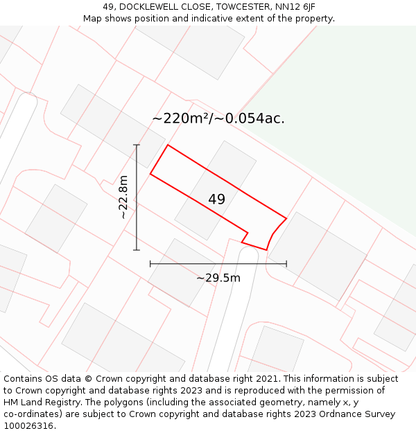 49, DOCKLEWELL CLOSE, TOWCESTER, NN12 6JF: Plot and title map
