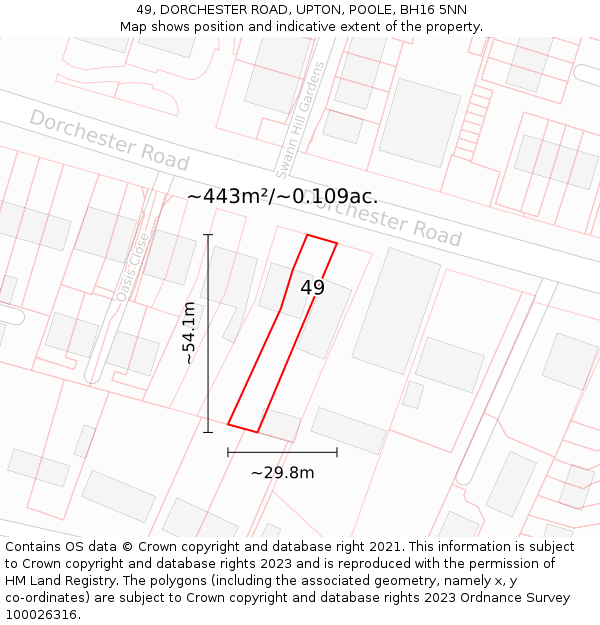 49, DORCHESTER ROAD, UPTON, POOLE, BH16 5NN: Plot and title map