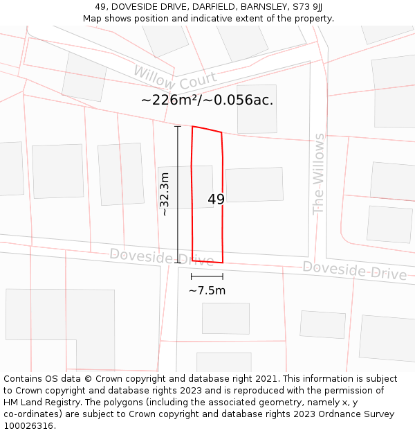 49, DOVESIDE DRIVE, DARFIELD, BARNSLEY, S73 9JJ: Plot and title map