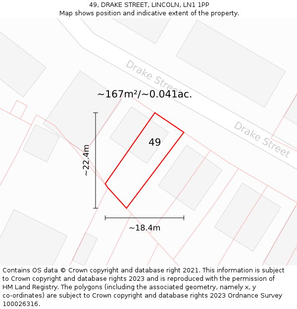 49, DRAKE STREET, LINCOLN, LN1 1PP: Plot and title map