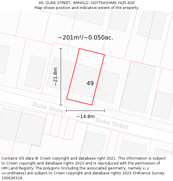 49, DUKE STREET, ARNOLD, NOTTINGHAM, NG5 6GP: Plot and title map