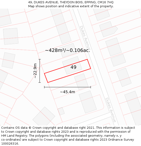 49, DUKES AVENUE, THEYDON BOIS, EPPING, CM16 7HQ: Plot and title map