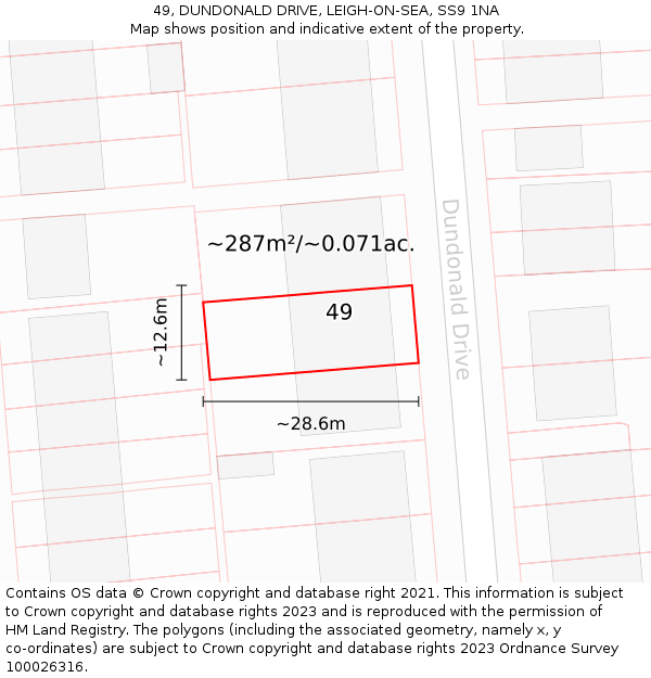 49, DUNDONALD DRIVE, LEIGH-ON-SEA, SS9 1NA: Plot and title map