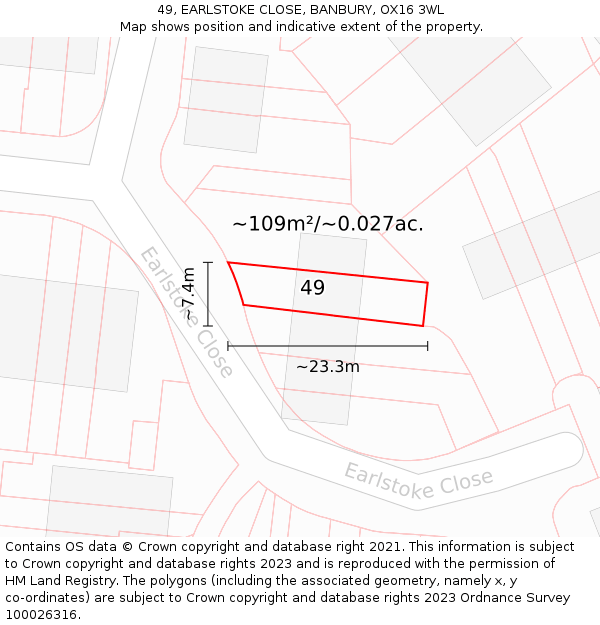 49, EARLSTOKE CLOSE, BANBURY, OX16 3WL: Plot and title map