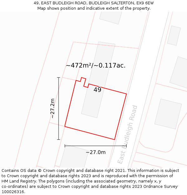 49, EAST BUDLEIGH ROAD, BUDLEIGH SALTERTON, EX9 6EW: Plot and title map