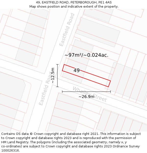 49, EASTFIELD ROAD, PETERBOROUGH, PE1 4AS: Plot and title map