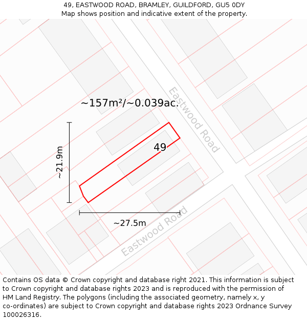 49, EASTWOOD ROAD, BRAMLEY, GUILDFORD, GU5 0DY: Plot and title map