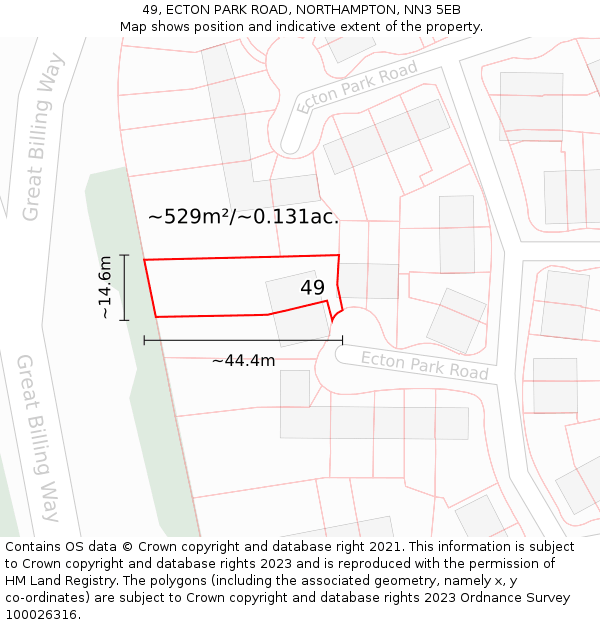 49, ECTON PARK ROAD, NORTHAMPTON, NN3 5EB: Plot and title map