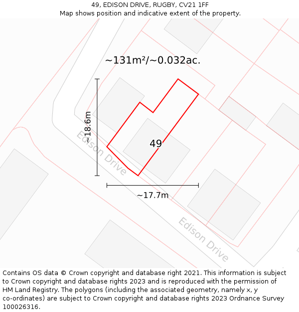 49, EDISON DRIVE, RUGBY, CV21 1FF: Plot and title map