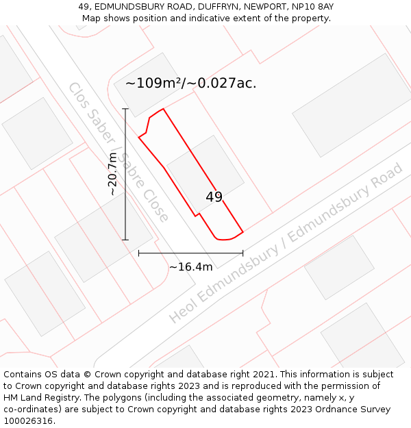 49, EDMUNDSBURY ROAD, DUFFRYN, NEWPORT, NP10 8AY: Plot and title map