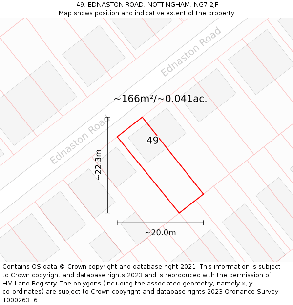 49, EDNASTON ROAD, NOTTINGHAM, NG7 2JF: Plot and title map