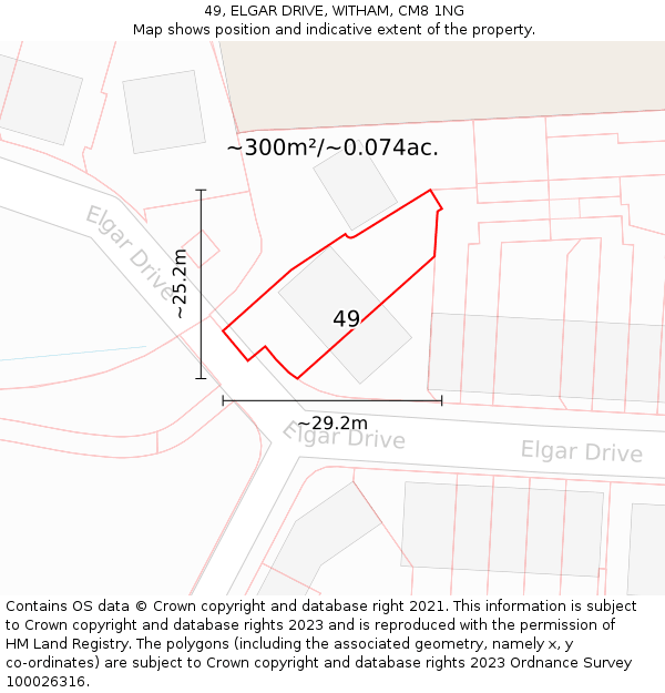 49, ELGAR DRIVE, WITHAM, CM8 1NG: Plot and title map