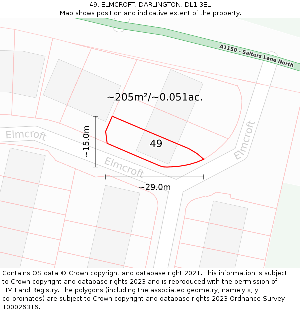 49, ELMCROFT, DARLINGTON, DL1 3EL: Plot and title map