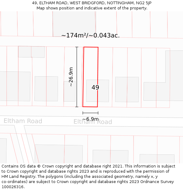 49, ELTHAM ROAD, WEST BRIDGFORD, NOTTINGHAM, NG2 5JP: Plot and title map