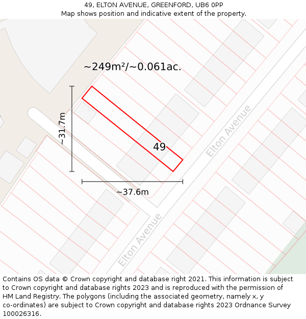 49, ELTON AVENUE, GREENFORD, UB6 0PP: Plot and title map