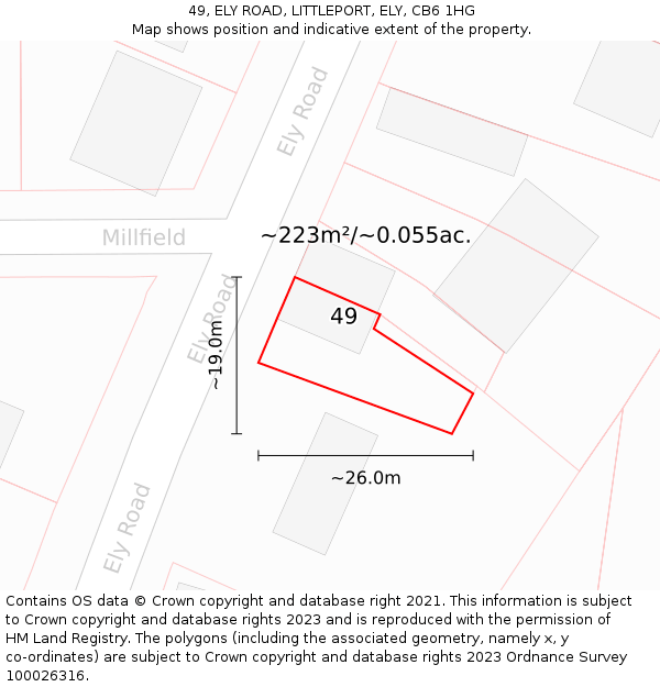 49, ELY ROAD, LITTLEPORT, ELY, CB6 1HG: Plot and title map