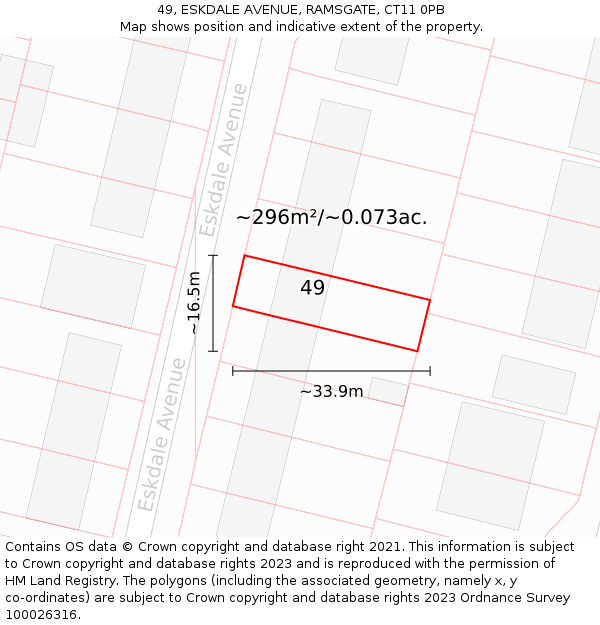 49, ESKDALE AVENUE, RAMSGATE, CT11 0PB: Plot and title map