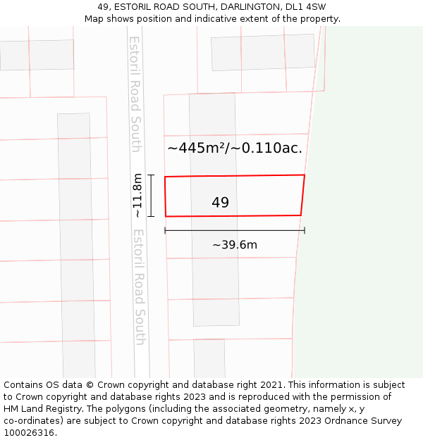 49, ESTORIL ROAD SOUTH, DARLINGTON, DL1 4SW: Plot and title map