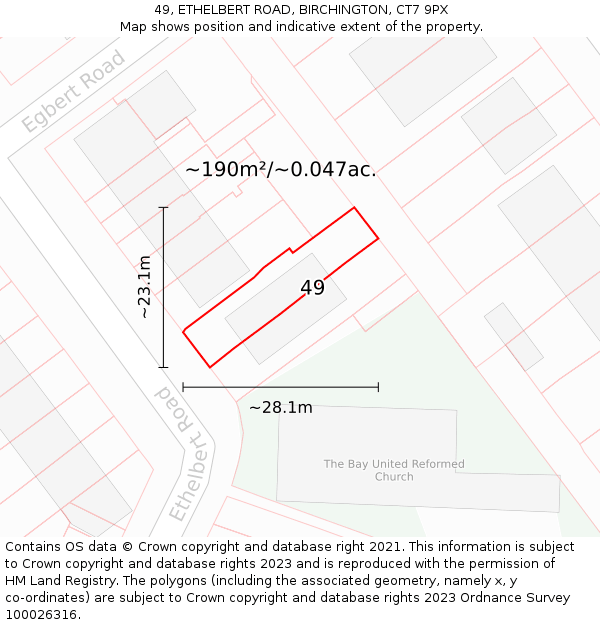 49, ETHELBERT ROAD, BIRCHINGTON, CT7 9PX: Plot and title map