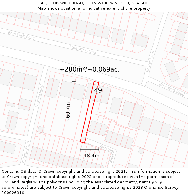 49, ETON WICK ROAD, ETON WICK, WINDSOR, SL4 6LX: Plot and title map