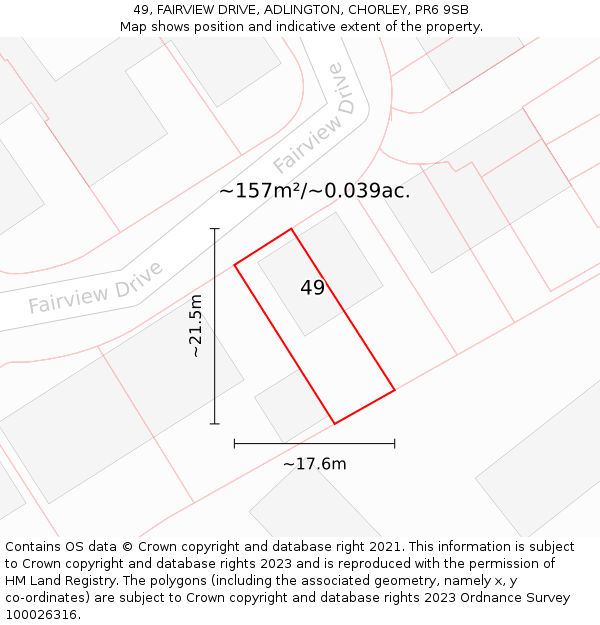 49, FAIRVIEW DRIVE, ADLINGTON, CHORLEY, PR6 9SB: Plot and title map