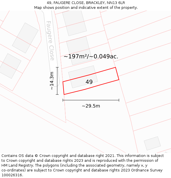 49, FAUGERE CLOSE, BRACKLEY, NN13 6LR: Plot and title map