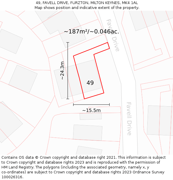 49, FAVELL DRIVE, FURZTON, MILTON KEYNES, MK4 1AL: Plot and title map