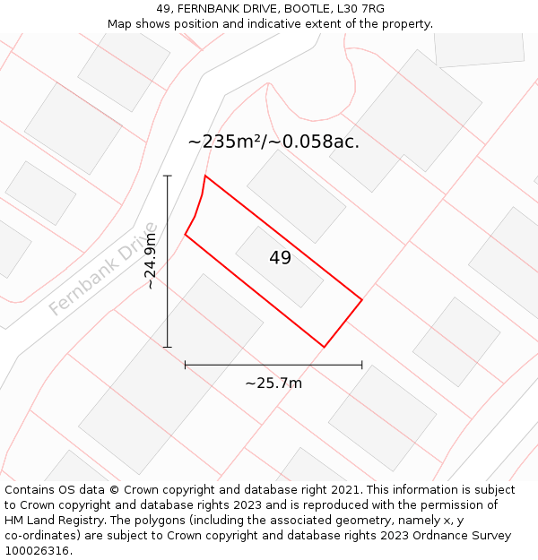 49, FERNBANK DRIVE, BOOTLE, L30 7RG: Plot and title map