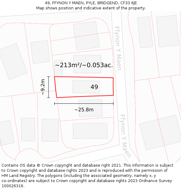 49, FFYNON Y MAEN, PYLE, BRIDGEND, CF33 6JE: Plot and title map