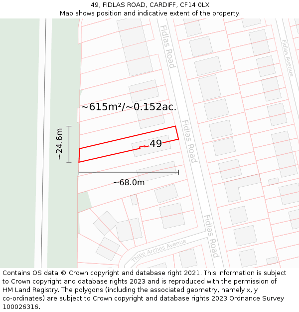 49, FIDLAS ROAD, CARDIFF, CF14 0LX: Plot and title map