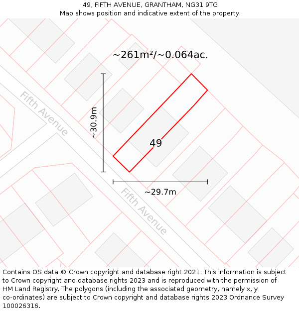 49, FIFTH AVENUE, GRANTHAM, NG31 9TG: Plot and title map