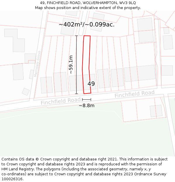 49, FINCHFIELD ROAD, WOLVERHAMPTON, WV3 9LQ: Plot and title map