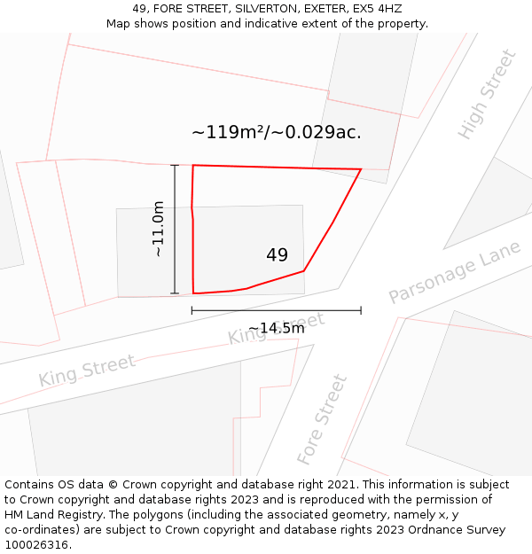 49, FORE STREET, SILVERTON, EXETER, EX5 4HZ: Plot and title map