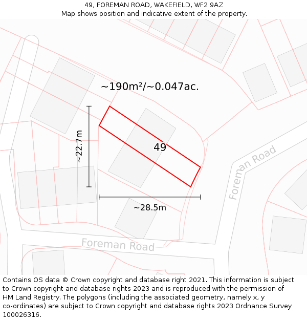 49, FOREMAN ROAD, WAKEFIELD, WF2 9AZ: Plot and title map