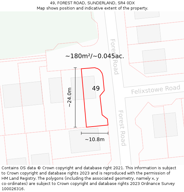 49, FOREST ROAD, SUNDERLAND, SR4 0DX: Plot and title map