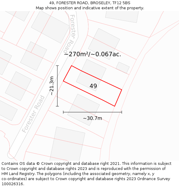 49, FORESTER ROAD, BROSELEY, TF12 5BS: Plot and title map