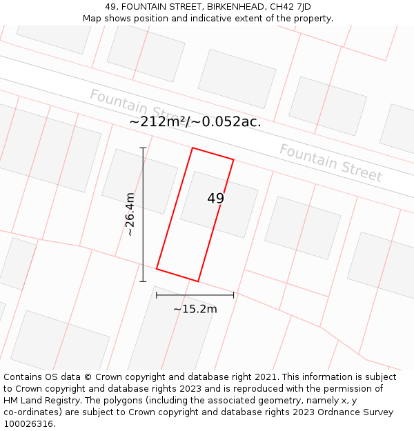 49, FOUNTAIN STREET, BIRKENHEAD, CH42 7JD: Plot and title map