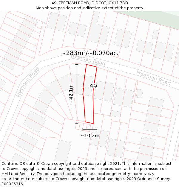 49, FREEMAN ROAD, DIDCOT, OX11 7DB: Plot and title map