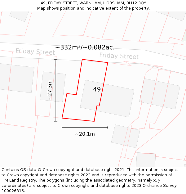 49, FRIDAY STREET, WARNHAM, HORSHAM, RH12 3QY: Plot and title map