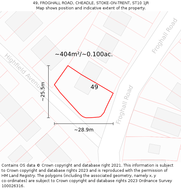 49, FROGHALL ROAD, CHEADLE, STOKE-ON-TRENT, ST10 1JR: Plot and title map