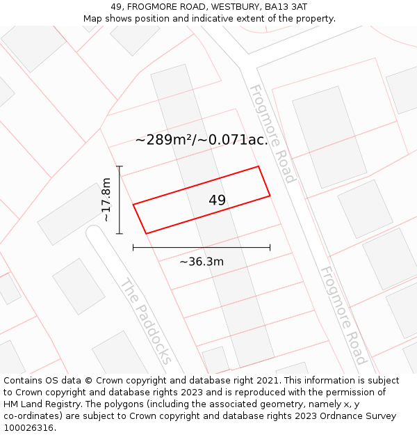 49, FROGMORE ROAD, WESTBURY, BA13 3AT: Plot and title map