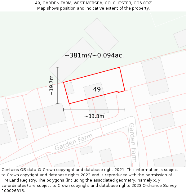 49, GARDEN FARM, WEST MERSEA, COLCHESTER, CO5 8DZ: Plot and title map