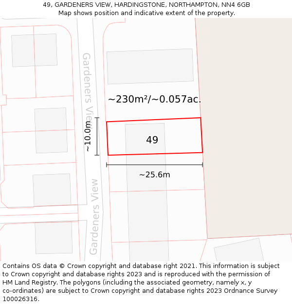 49, GARDENERS VIEW, HARDINGSTONE, NORTHAMPTON, NN4 6GB: Plot and title map